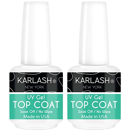 Karlash Professional USA Made 15ml No Wipe Gel Top Coat Shine Finish and Long Lasting, Soak Off UV Gel (2 Pieces)