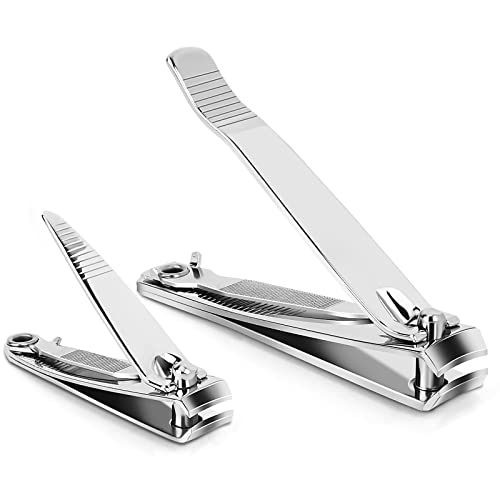 Nail Clippers, Toenail Clippers, Fingernail Clipper Cutters, Stainless Steel Toe Nail Clippers with Sharp Curved Blades and File, Nail Clippers for Men Women Kids(Large & Small)
