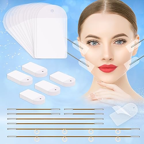 Nefasura Face Lift Tape Invisible,100PCS Face Tape Lifting Invisible Face Lift Tapes and Bands with 8 Strings Facelift Tape Face Lifter Instant Facial Tape for Neck Eyes Jowls Double Chin Makeup