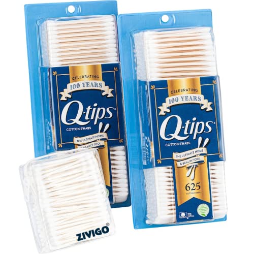 Q tips Cotton Swabs 625 Count (Pack of 2) + BONUS Travel Case Compatible for Q-Tips, Fits Approx 80 swabs