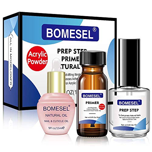 BOMESEL Acrylic Nails Polish Powder & Acrylic series Professional Natural Prep Dehydrator & Nail Acid-Free Primer & Cuticle nail Revitalizing Oil Set, Primer & nail dehydrator kit 0.5OZ