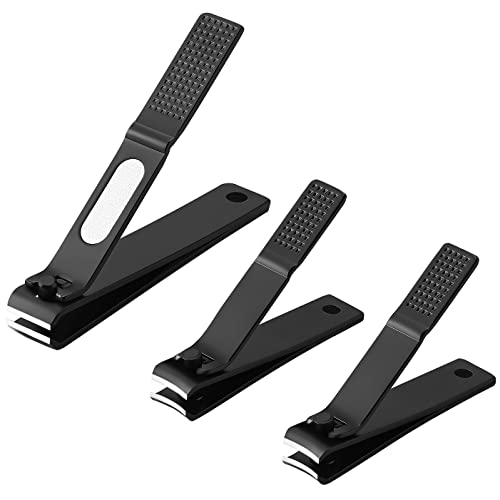 3 Pieces Nail Clippers Set, Ultra Sharp Sturdy Black Stainless Fingernail, Toenail Clipper Cutters (Straight & Curved)