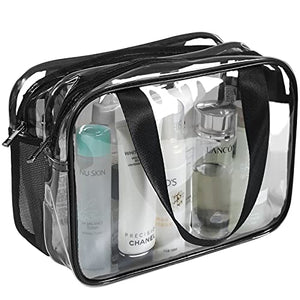 Auseibeely Clear Cosmetics Bag Toiletry Bag, Large Clear Travel Bag for Toiletries, Waterproof & Draining Transparent Makeup Bag Tote Bag, Carry On Airport Airline Compliant Bag for Men Women