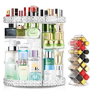 360 Rotating Makeup Organizer + Lipstick Organizer Large Skincare Organizers Rotating Acrylic Perfume Organizer DIY Adjustable Spinning Cosmetic Display Case Clear Vanity Shelf Countertop Holder