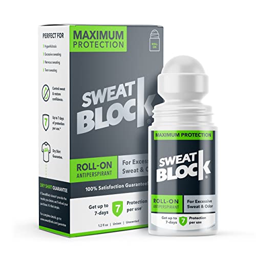 SweatBlock Antiperspirant Roll-On - Maximum Clinical Strength for Men & Women - Hyperhidrosis Aid to Stop Sweating - Up to 7 Days of Sweat Control Protection per Use - Unscented - 1.2 fl oz