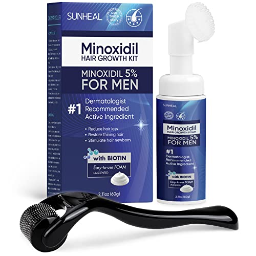 5% Minoxidil Foam Kit - Roller & 5% Minoxidil Hair Regrowth Treatment, Minoxidil & Biotin Helps Restore Thinning & Reduce Hair Loss Treatments for Men 60g 1-Month supply
