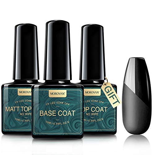 Morovan Gel Top Coat and Base Coat Set - No Wipe Matte Gel Top Coat and High Glossy Mirror Shine Effect Combination Kit Soak-Off Gel Nail Polish For Home And Salon Use Long-Lasting 0.33FL.OZ 10ML