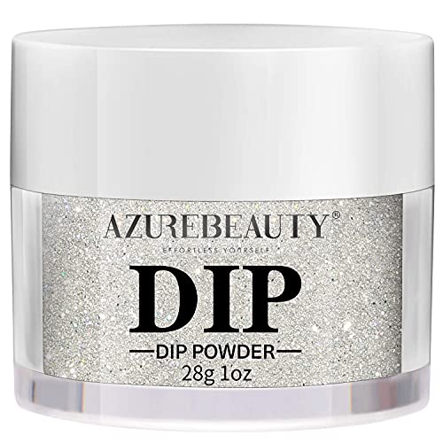 AZUREBEAUTY Dip Powder Silver Glitter Color, Gorgeous Sparkle Dipping Powder Shine Nail Art Starter Manicure Salon DIY at Home, Odor-Free and Long-Lasting, No Need Nail Lamp Curing, 1 Oz / 28g