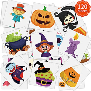 FINGOOO Halloween Temporary Tattoos for Kids,120 Pieces Halloween Tattoo Waterproof Halloween Party Favor Goodie Bag Stuffers(20 Styles)