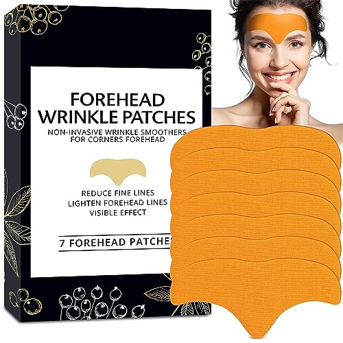 IKIMI Face Forehead Wrinkle Patches: 7 Pack Anti-Wrinkle Facial Patches with Hydrolyzed Collagen - Smoothing and Moisturizing Face T-Zone and Between Eyes Fine Lines Patches