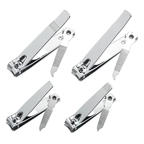 4 Pcs Professional Stainless Steel Toenail Clipper and Fingernails by QLL - Swing Out Nail Cleaner/File - Sharpest Stainless Steel Clipper - Wide Easy Press Lever – Nail Cutter