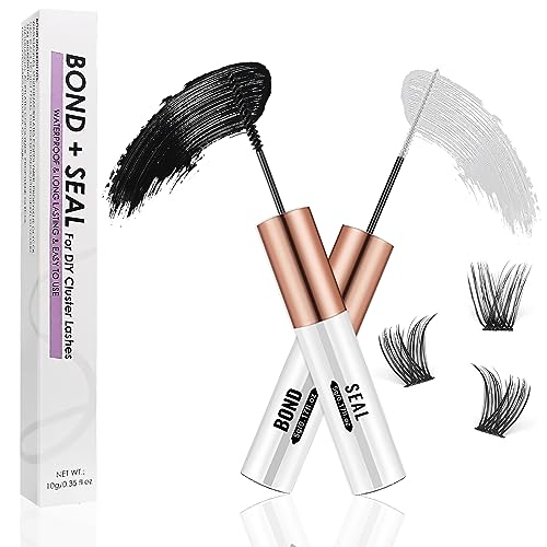 Lash Bond and Seal, Long Lasting Cluster Lash Glue, Strong Hold Lash Adhesive for All Day Wear, Waterproof 2 in 1 Cluster Eyelash Glue, Latex-Free Suitable for Sensitive Eyes