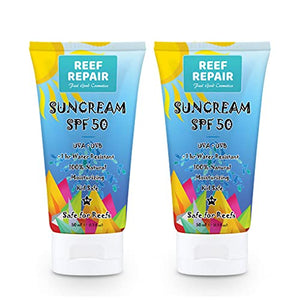 Reef Safe Sunscreen SPF 50 (2 Pack) - All Natural, Travel Size, Water Resistant, Moisturizing, Biodegradable, Broad Spectrum UVA/UVB Coral Friendly Mineral Sunblock from Reef Repair (2 x 1.7 fl.Oz)