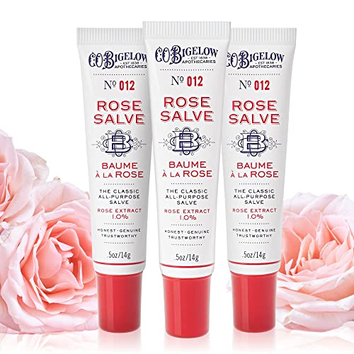 C.O. Bigelow Rose Salve Lip Balm Tubes 3 Pack, All Purpose Salves Moisturizing for Chapped Lips and Dry Skin
