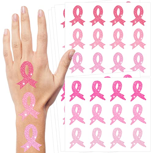 20 Sheets 240 Pcs Breast Cancer Awareness Glitter Temporary Tattoos Stickers Pink Ribbon Tattoos Breast Cancer Cheer Face Body Glitter Tattoos Stickers for Women Teen Girls Trendy Stuff (Breast Cancer Awareness)