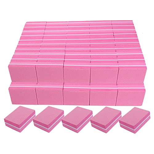 Nail Buffers (100 Pack), Mini Buffer Block Nail File for Acrylic and Natural Nails, 100/180 Grit Nail Buffer Block Bulk Buffing Blocks for Nail Buff Professional Manicure File Blocks Set Hot Pink