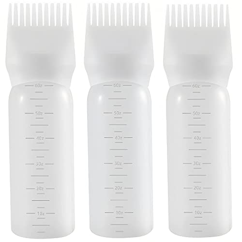 sepasnrk Root Comb Applicator Bottle 6 Ounce,3 Pack Applicator Bottle for Hair Dye with Graduated Scale(White)