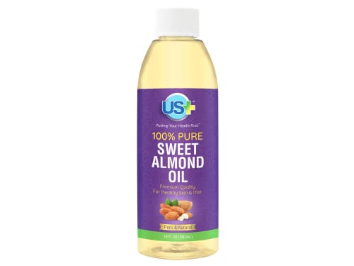 Us+ 10oz 100% Pure Sweet Almond Oil - Expeller-pressed, Unrefined, Hexane-free - Premium Quality for Healthy Skin & Hair