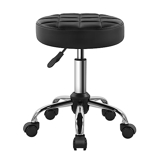 BFTOU Black Classic Swivel Stool with Wheel Perfect for Salon Work Home SPA Shop Height-Adjustable and Cost-Effective Rolling Stool Chair Small