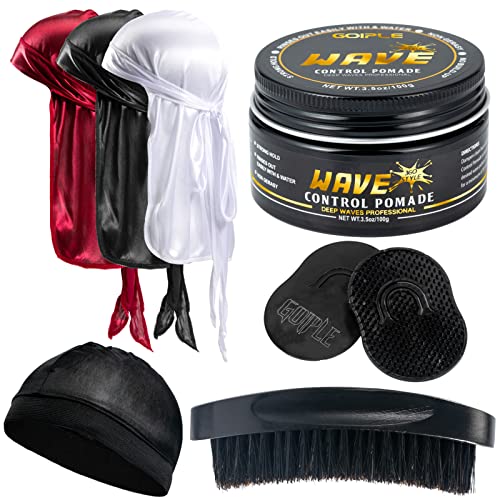 Wave Pomade for Men Strong Hold Easy Wash 360 Wave Training Hair Cream, Waves Grease for Men Promotes Layered Waves, Moisture, Control and Silky Shine, Wave Pomade Wave Brushe Silky Durag Wave Cap Set