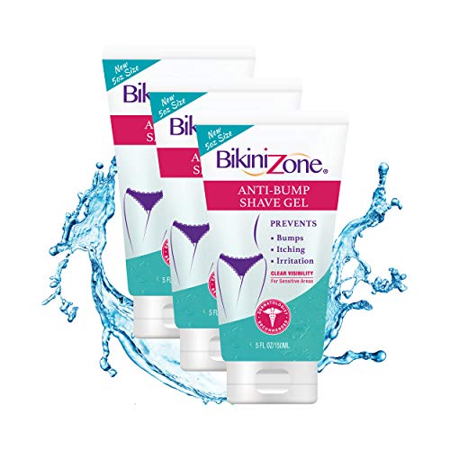 Bikini Zone Anti-Bumps Shave Gel - Close Shave w/No Bumps, Irritation, or Ingrown Hairs - Dermatologist Recommended - Clear Full Body Shaving Cream? (5 OZ, Pack of 3)