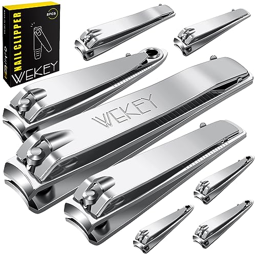 8PCS Nail Clippers?Fingernail Clipper&Toenail Clippers for Men Women,Stainless Steel Curved Edge Adult Manicure Set?3 Size Nail Clipper with Nail File and Sturdy Travel Case-WEKEY