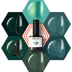 Modelones Ethereal Green Gel Nail Polish Set - 6 Colors Mermaid Lagoon Gel Polish Kit Dark Green Glitter Turquoise Gel Polish Soak Off LED Nail Lamp Gel Nail Kit Home Gifts DIY Salon for Women