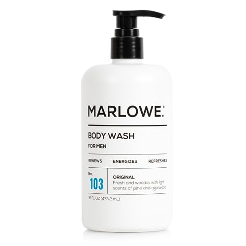 MARLOWE. No. 103 Mens Body Wash 16 oz, Energizing and Refreshing with Moisturizing Natural Willow Bark & Green Tea Extracts, Fresh Pine & Agarwood Scent