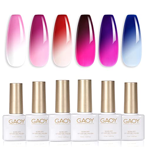 GAOY Color Changing Gel Nail Polish Set of 6 Temperature Changing Colors Including Red Pink Purple Mood Changing Gel Manicure Kit for Nail Art Home DIY
