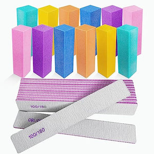 Nail Files and Buffers (24 Pack), Nail Buffer Block Nail File Set for Acrylic and Natural Nails, Professional Manicure Tool 4 Sides 100/120/180 Grit Emery Board Sponge Buffing Buffers Blocks Gray