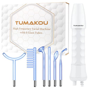 High Frequency Facial Wand - TUMAKOU Portable Handheld Blue High Frequency Facial Machine Skin Face Wand - With 6 Different Glass Tubes(Violet+Orange Tech) for Skin/Face/Eyes/Hair