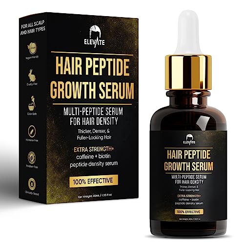 ELEVATE Multi-Peptide Hair Growth Serum Caffeine + Biotin Peptide Density for Fuller Thicker Visibly Longer Natural Hair Regrowth – Vegan Hair Growth Scalp Serum Hair Loss Treatment for Thinning Hair