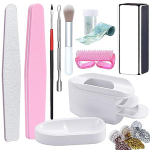 Dip Powder Recycling Tray System, Dip Powder Nail Kit Starter Set with French Tip Dip Nail Tray, Nail Brush, Cuticle Pusher, Nail File, Nail Buffer, Nail Sequins, Dip Manicure Nail Art Accessory Tool