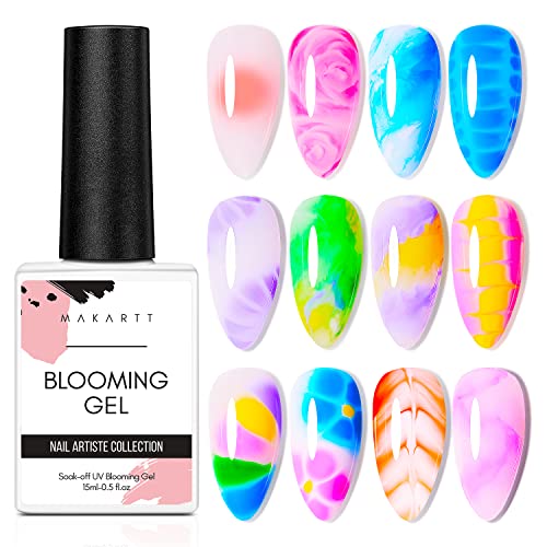 Makartt Clear Blooming Gel 15ml UV LED Soak Off Nail Art Polish for Spreading Effect Marble Nail Polish Gel Paint Nail Designs for DIY Spring Summer Color Flower Watercolor Magic Beauty Gift