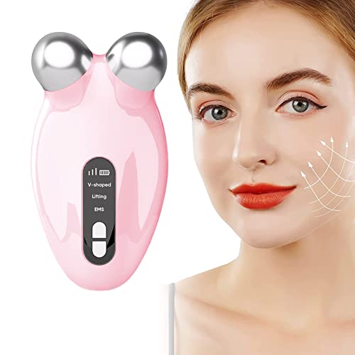 Microcurrent Facial Device, 2023 New Mini Face Neck Massager for Anti Aging and Wrinkles, Intelligent Double Chin Reducer Machine, Instant Face Lift & Tighten Skin, V-Face Sculpting Tool, Pink