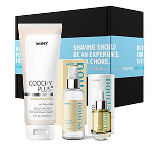 Coochy Plus HydroLock MOISTURIZING+ 3-Steps Kit Intimate Shave Gift Set: NOURIA Pre-Shave Elixir Oil + Coochy Plus Shave Cream Fragrance Free + NOURIA After Shave Protection Mist Fragrance Free