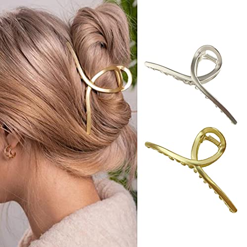 Brinie Hair Claw Clips Gold Shark Barrette Metal Hair Clamps Large Hair Accessories for Women and Girls (2PCS)