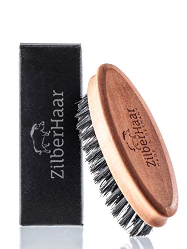 ZilberHaar - Pocket Mustache and Beard Brush - Soft Boar Bristles and Pearwood - Perfect Beard Grooming Tool for Men - Relieves Beard Itch, Works with all Beard Balms and Beard Oils - Made in Germany