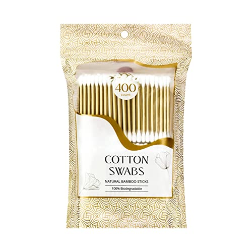 Bistras Bamboo Cotton Swabs, Dual Tipped, 100% Natural Cotton Qtips for Ears, Makeup, Cleaning, Home, Baby Care (400 count)