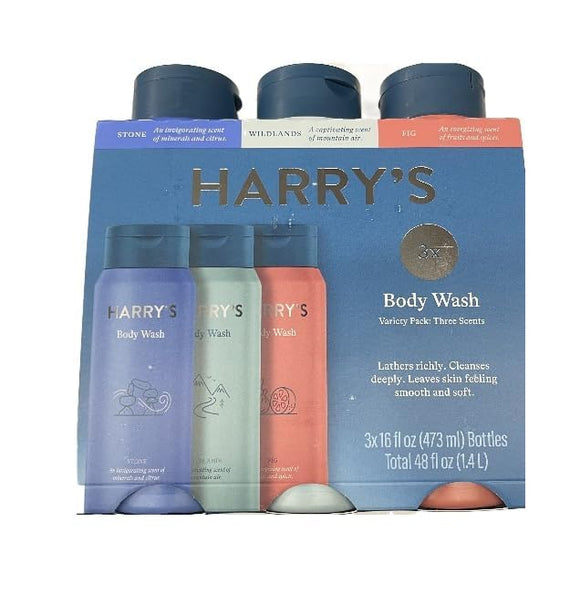 Harry's Men's Body Wash Shower Gel, Variety - Fig, Wildlands, Stone (Pack of 3)