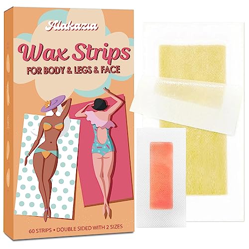 Wax Strips 60 counts, Waxing Strips, Waxing Kit, Wax Strips for Hair Removal, Body Wax Strips, Wax Strips for Legs, Leg Wax Strips, Wax Strips Body, Bikini Wax Strips by Alakazia