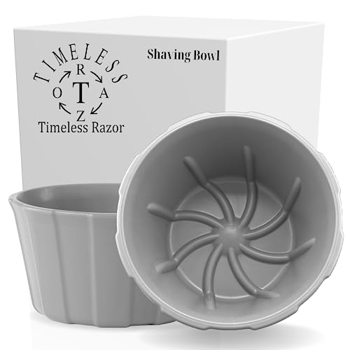 TIMELESS RAZOR Gray Shaving Bowl w/Ridges - Mixes Mens Shaving Cream & Shaving Soap - Durable & Holds Heat Longer - Whip a Quick, Rich & Thick Lather - Add to Travel Essentials Toiletry Bag - USA Made