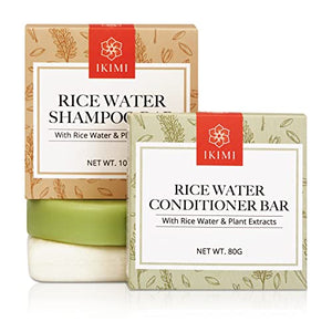 ikimi Rice Water Shampoo and Conditioner Bar Set for Hair Growth, 100g Shampoo Bar and 80g Conditioner Bar Made with Rice Water and Plant Extracts