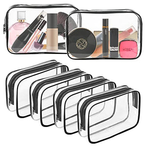 AURUZA 6 Packs Clear Cosmetics Bag with Zipper,Portable PVC Toiletry Makeup Bag,Waterproof Makeup Bag Vinyl Plastic Organizer Case for Vacation & Travel Bathroom(Large, Transparent)