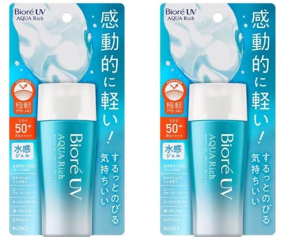 Biore Sunscreen UV Aqua Rich Water Gel SPF50+ PA++++ 2.36floz(70ml) Pack Of 2 2023 Latest Varsion