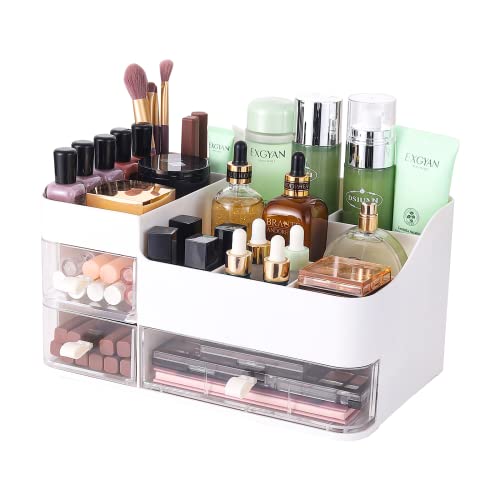 Cq acrylic Makeup Organizer And Storage White Skin Care Cosmetic Display Case With 3 Clear Drawers Make up Stands For Jewelry Hair Accessories Lipstick Lotions Beauty Skincare Product Organizing