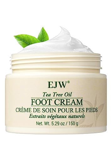 EJW Tea Tree Oil Foot Cream - Foot Moisturizer For Dry Cracked Feet, Smoothes and Softens Rough Skin - Natural Moisturizing Foot Cream with Urea, Coconut Oil, Cactus & Aloe Vera