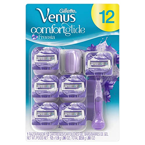 Gillette Venus Comfort Glide Women's Razor and 12 Cartridges, Freesia Scent