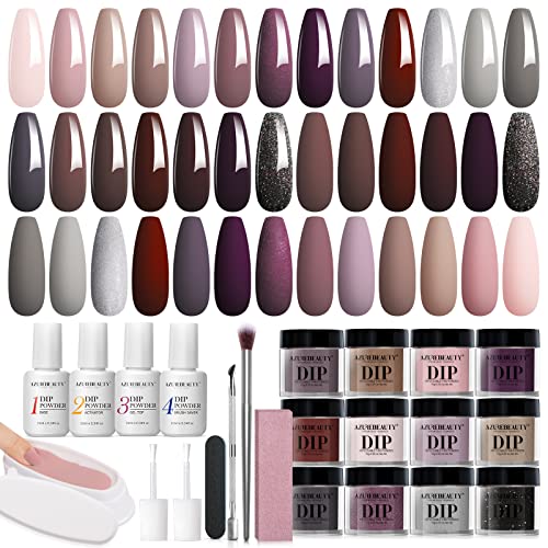 AZUREBEAUTY 31-in-1 Dip Powder Nail Starter Kit, Nude Pink Red Purple Grey Acrylic Dipping Powder 20 Trend Colors Professional Set with Recycling Tray System & Liquid Top/Base Coat Activator for French Nail Art Manicure DIY Salon