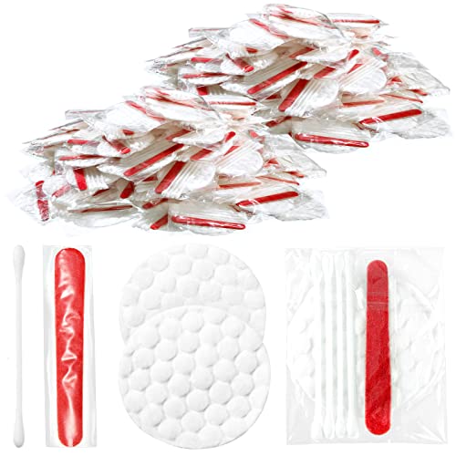 200 Pieces Hotel Vanity Kit Individually Wrapped Hotel Amenities Disposable Travel Size Hotel Hospitality Supplies, Each Includes 2 Cotton Pads 4 Cotton Swabs Nail File for Motels Makeup Toiletries